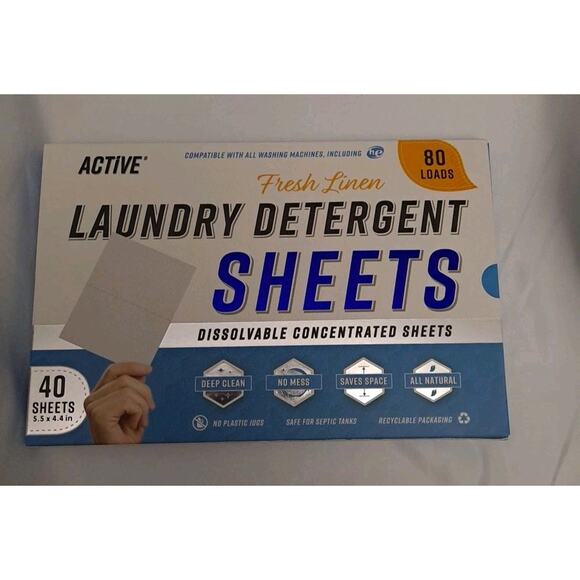 Laundry Detergent Sheets Eco Washing 80 Loads Fresh Linen HE Washer Hot/Cold - Picture 1 of 8